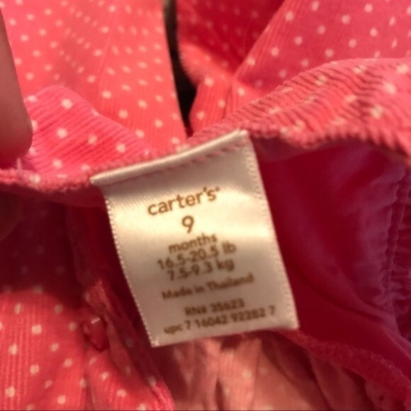 CARTER'S Size 9 Month Pink Dot Ruffle Jumper Girl's Bear Sleeveless One Piece - Picture 5 of 6